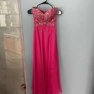 Mori Lee Strapless Pink Gown with Embellishments-prom dress